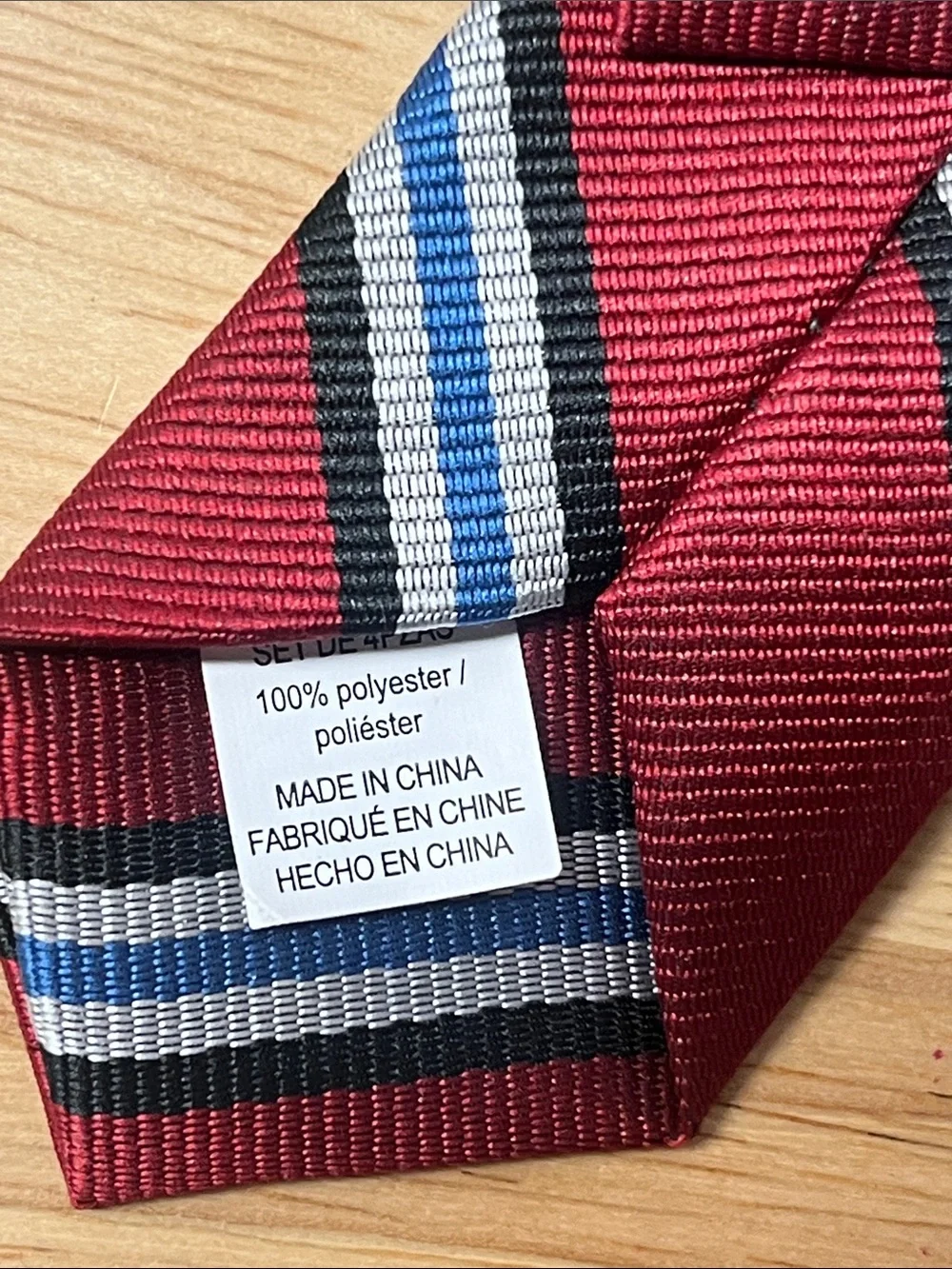 Boys Striped Clip-On Tie Burgundy Blue White